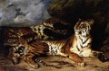 Un tigre joven jugando con su madre El romántico Eugene Delacroix